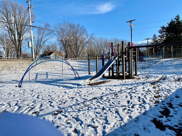 view of snow covered playground