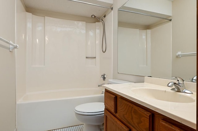 full bathroom featuring toilet, shower / washtub combination, and vanity