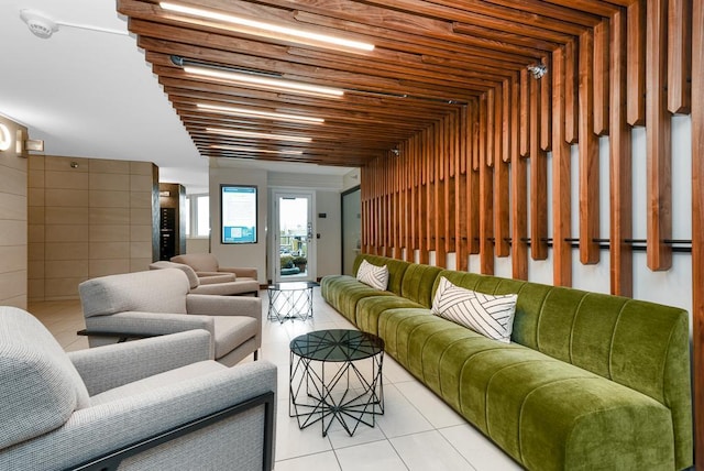 living room featuring light tile patterned flooring