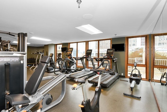 exercise room with floor to ceiling windows