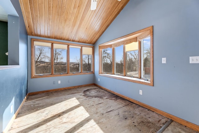 interior space with wood ceiling and vaulted ceiling