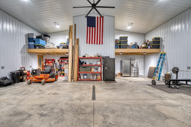 garage with wood walls