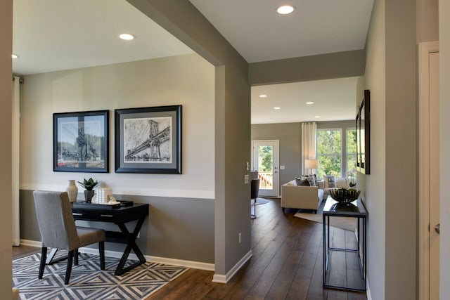 hall featuring dark hardwood / wood-style floors