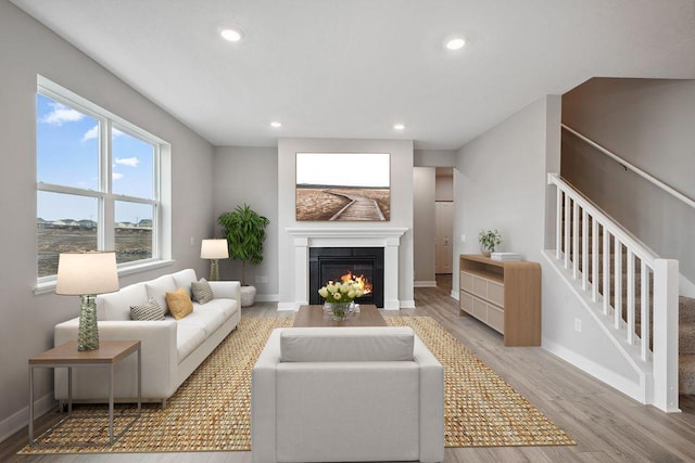 13617 Aulden Ave, Rosemount, MN 55068 - living area featuring recessed lighting, a glass covered fireplace, wood finished floors, and baseboards