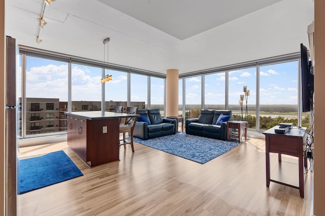 sunroom featuring track lighting