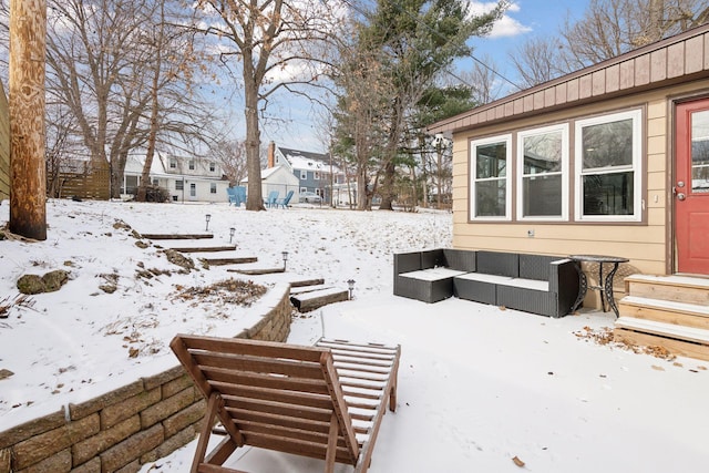 view of yard layered in snow