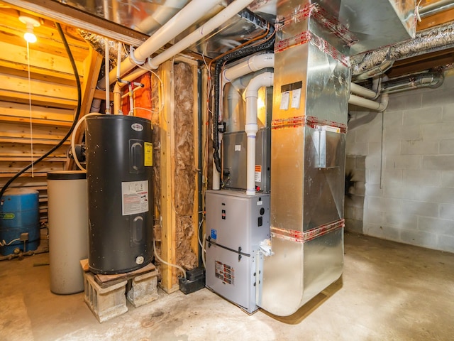 utilities featuring heating unit and electric water heater