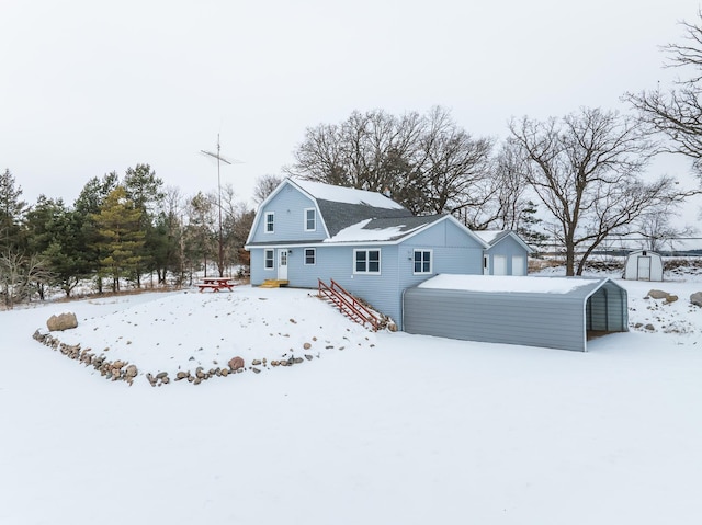 exterior space featuring a storage unit