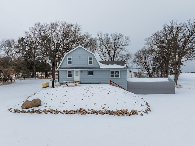 view of snow covered property