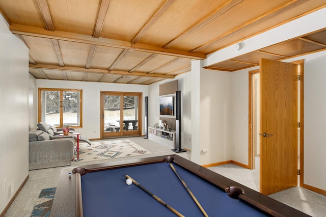 rec room featuring carpet and billiards