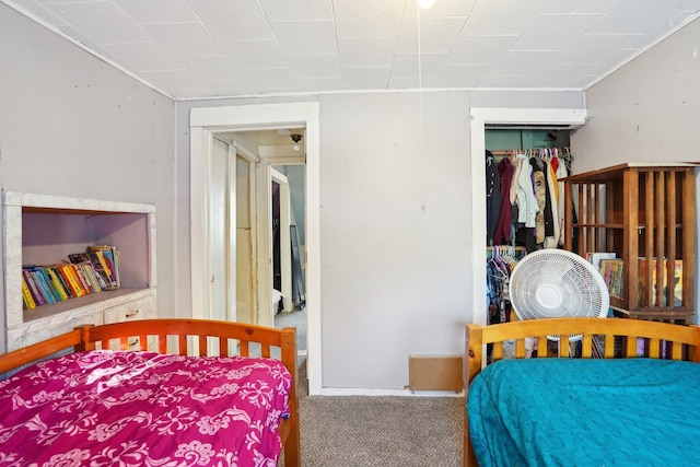 bedroom with a closet and carpet flooring