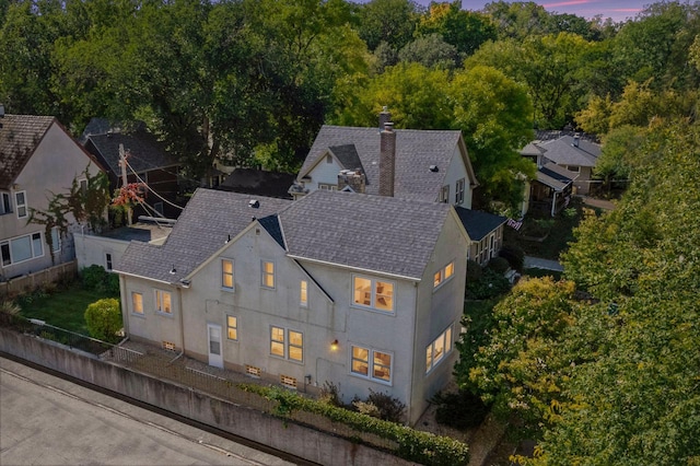 view of aerial view at dusk