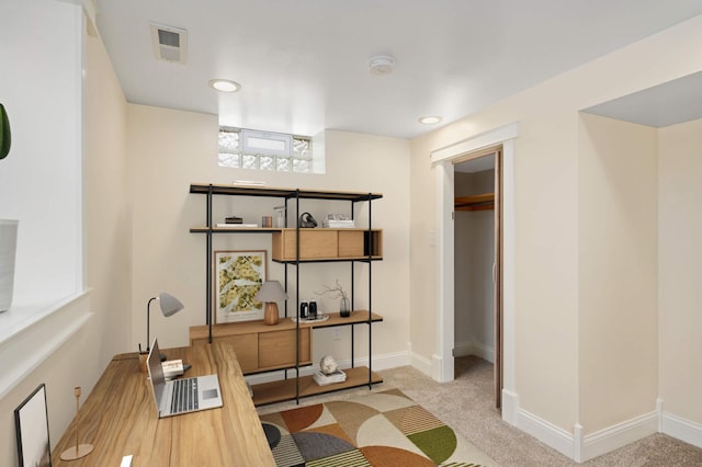 carpeted home office featuring plenty of natural light