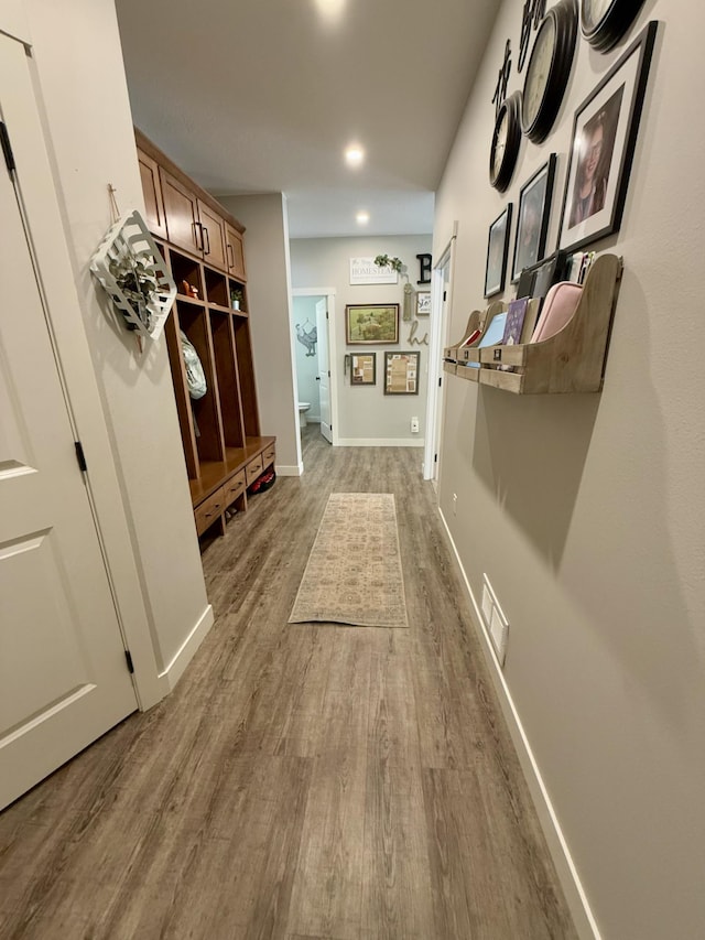 mudroom with dark hardwood / wood-style floors