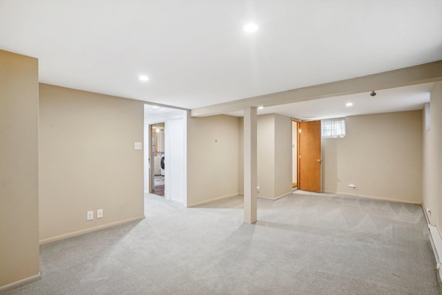 basement with light carpet