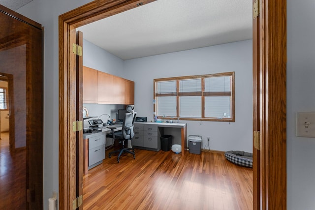 unfurnished office with light wood-type flooring