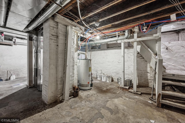 basement featuring water heater