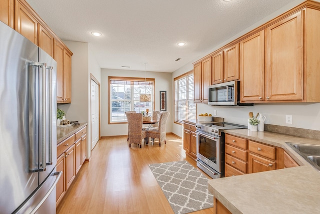 kitchen with sink, light hardwood / wood-style floors, and appliances with stainless steel finishes