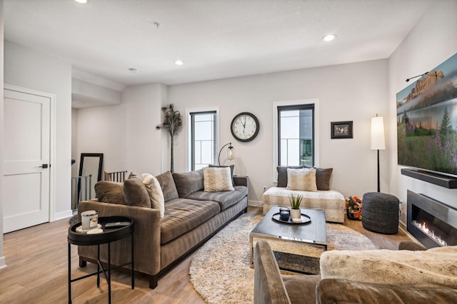 living room with light hardwood / wood-style flooring