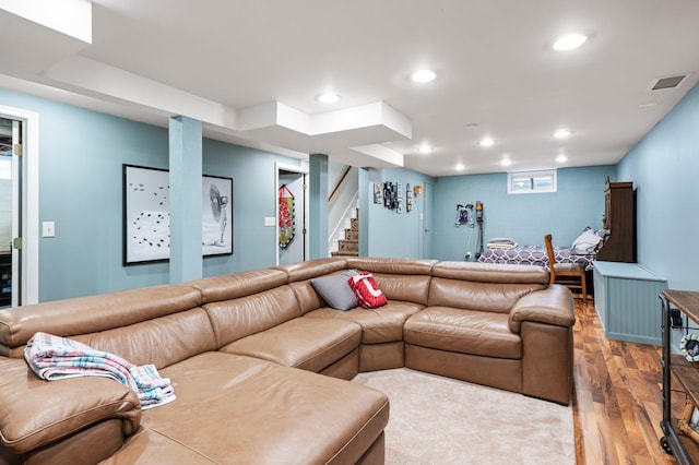 living room with hardwood / wood-style flooring