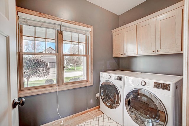 laundry room with washer and clothes dryer and cabinets