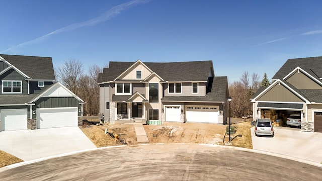 18436 56th Ct N, Plymouth, MN 55446 - craftsman inspired home with board and batten siding, driveway, stone siding, and a shingled roof