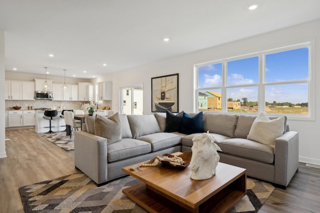 living room featuring light wood-type flooring