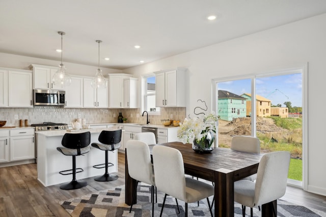 dining area with sink, plenty of natural light, and dark hardwood / wood-style floors