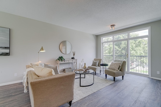 living room featuring hardwood / wood-style flooring and a textured ceiling