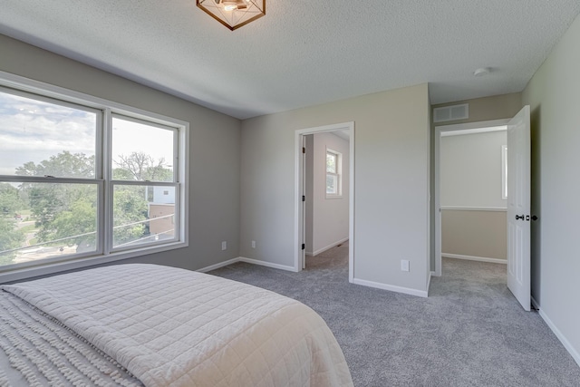 bedroom with carpet flooring and a textured ceiling