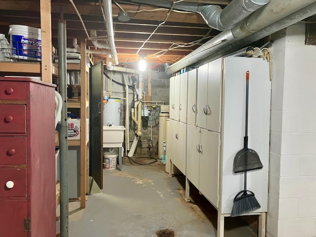 basement featuring water heater