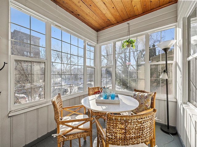 sunroom / solarium with wood ceiling