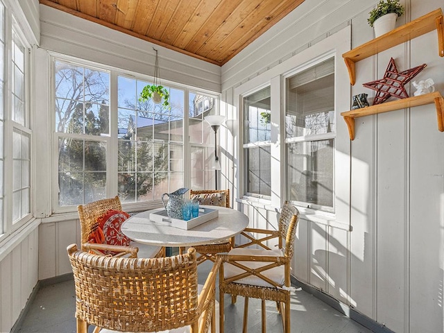 sunroom with wood ceiling