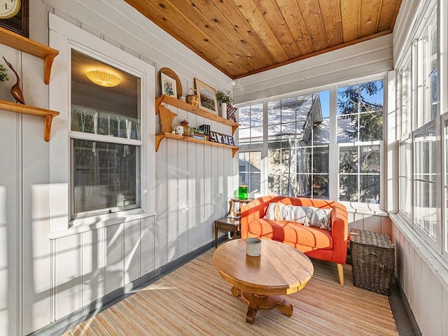 sunroom / solarium with wood ceiling