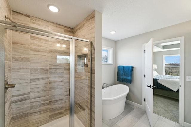 bathroom featuring plus walk in shower