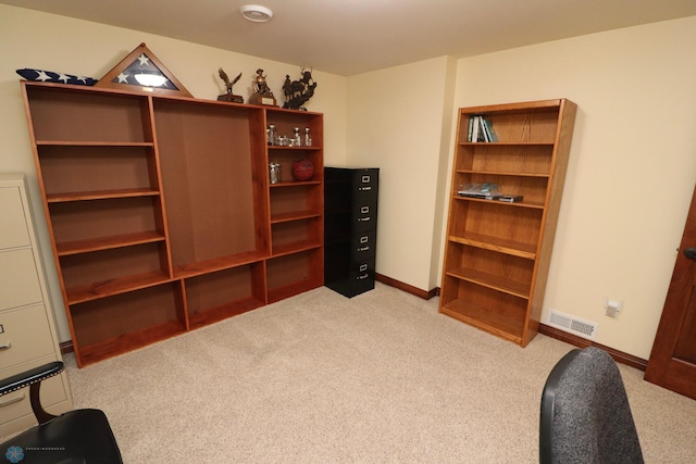 home office with light carpet