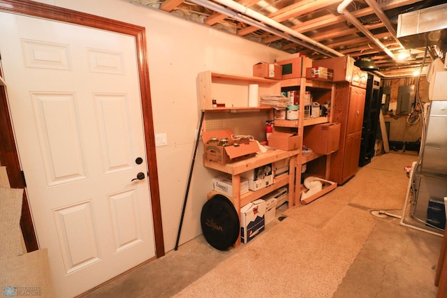 basement with electric panel