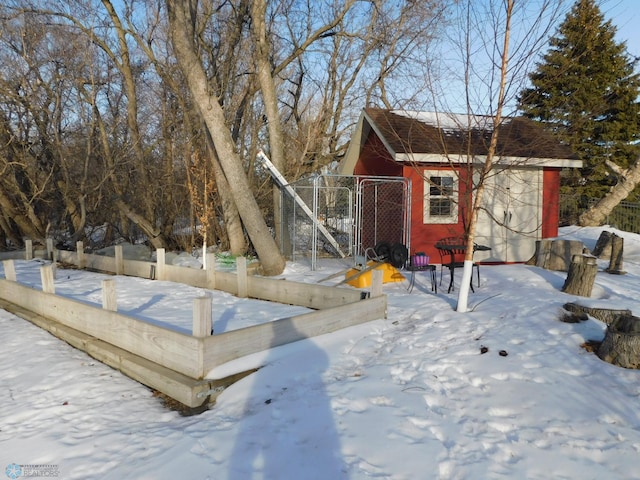 exterior space with an outbuilding