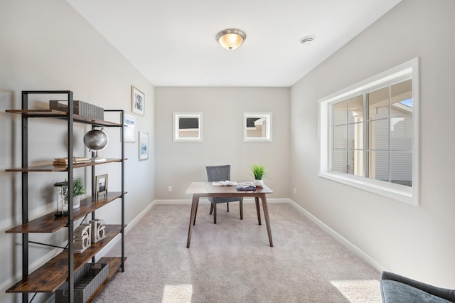 view of carpeted home office