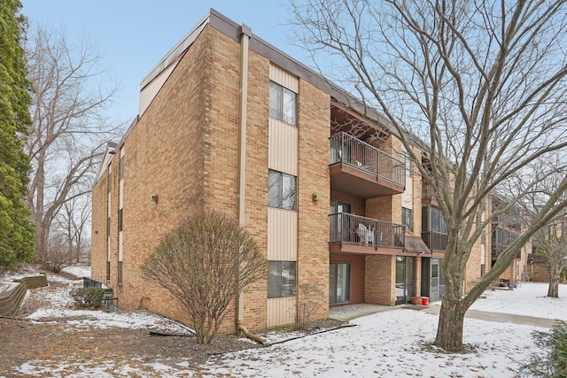 view of snow covered building