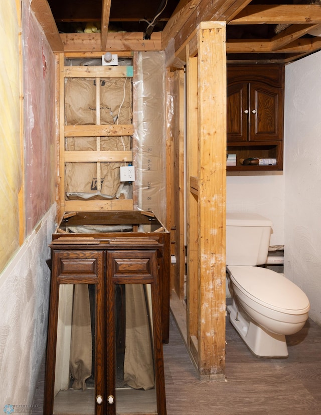 bathroom with hardwood / wood-style flooring and toilet