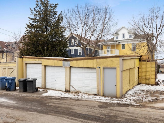 view of snow covered garage