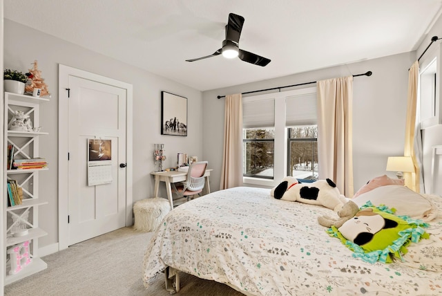 bedroom featuring carpet floors and ceiling fan