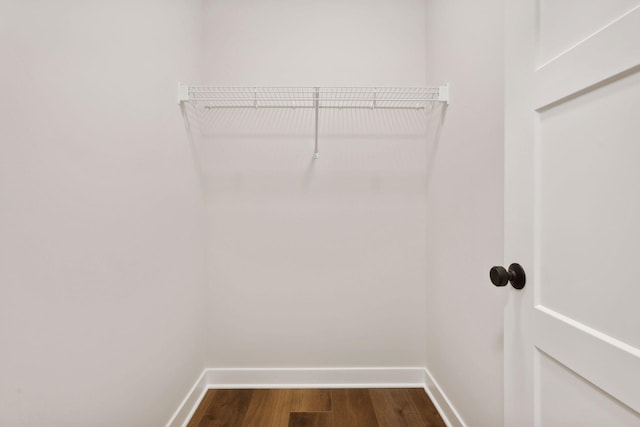 walk in closet with wood-type flooring