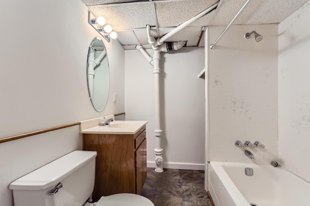 full bathroom featuring shower / tub combination, vanity, toilet, and a paneled ceiling