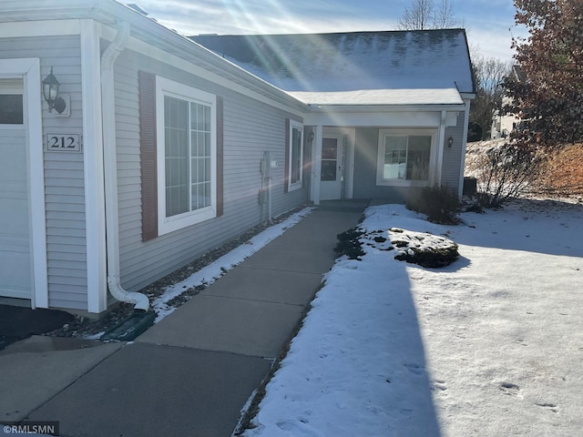 view of snow covered exterior