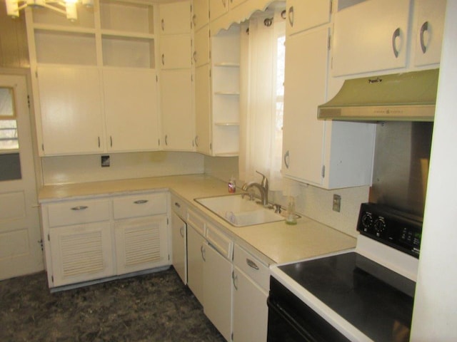 kitchen with sink, white cabinets, and black range with electric cooktop