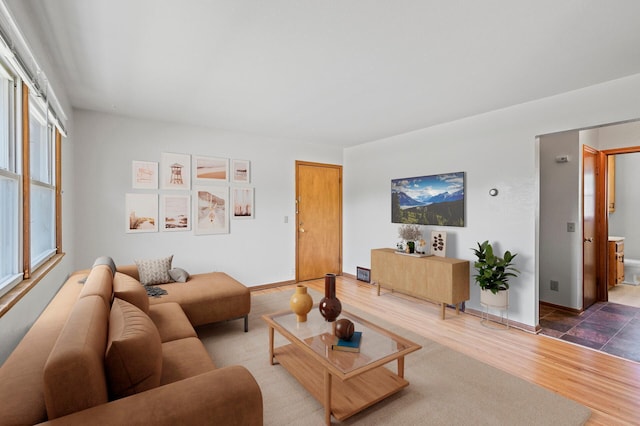 living room featuring wood finished floors and baseboards