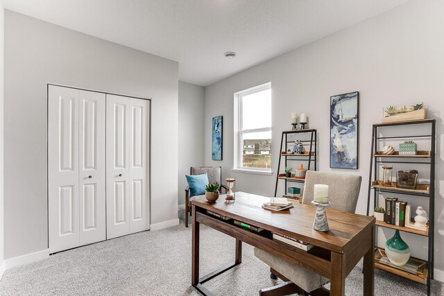 view of carpeted home office