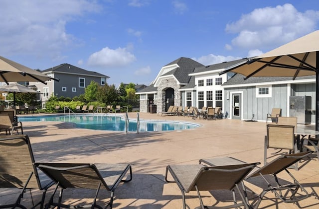 view of pool featuring a patio